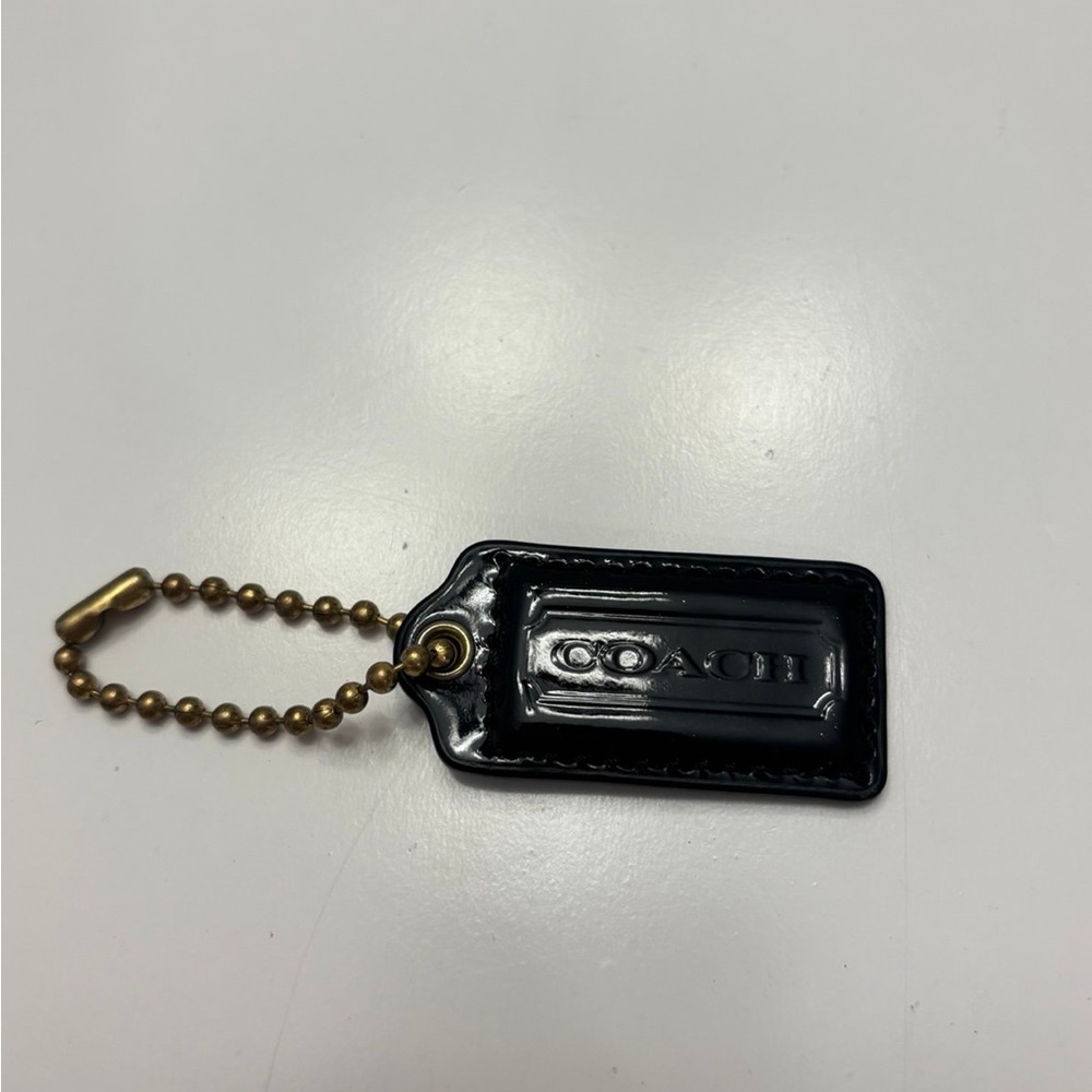 Coach black shiny leather bag hang tag/ key fob